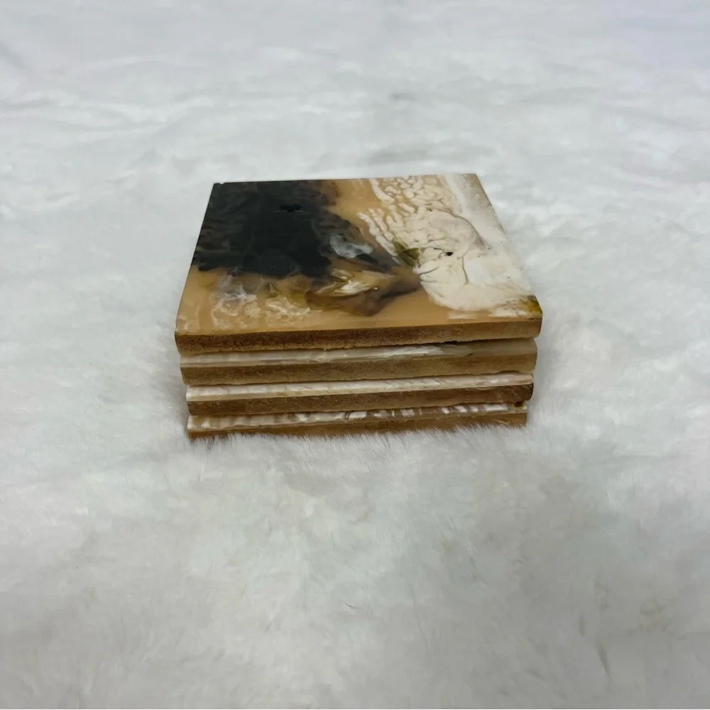 WEST ELM CORDAI SQUARE RESIN COASTERS SET OF 4 IN BROWN
